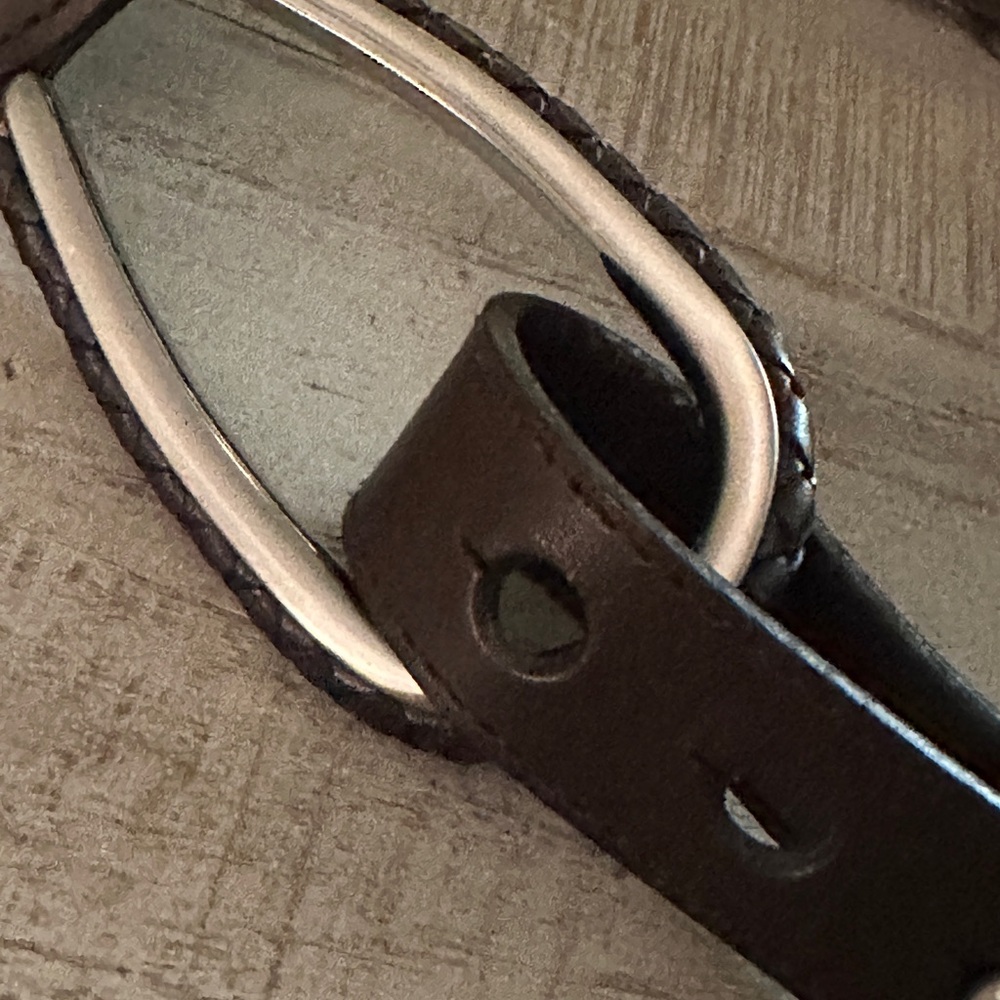 Braided Brown Leather Belt with Statement Silver Buckle Unique Character - Picture 4 of 10